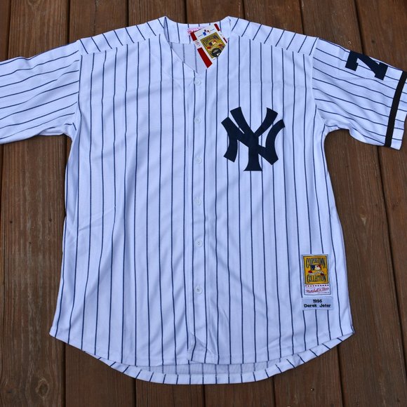 New! Derek Jeter New York Yankees White Pinstripe Baseball Jersey Adult Medium - Picture 2 of 2